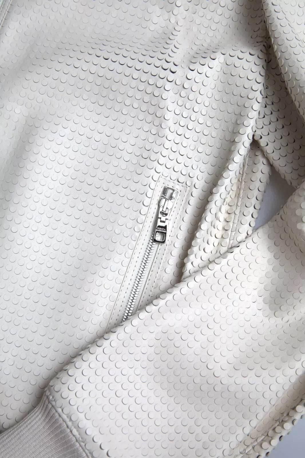 Dolce & Gabbana Off White LeatherPerforated Full Zip Jacket - Hilstor