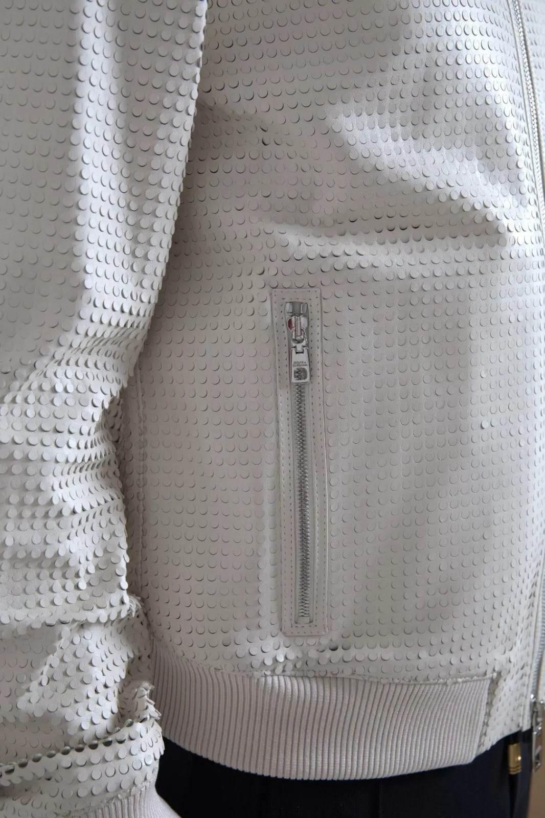 Dolce & Gabbana Off White LeatherPerforated Full Zip Jacket - Hilstor