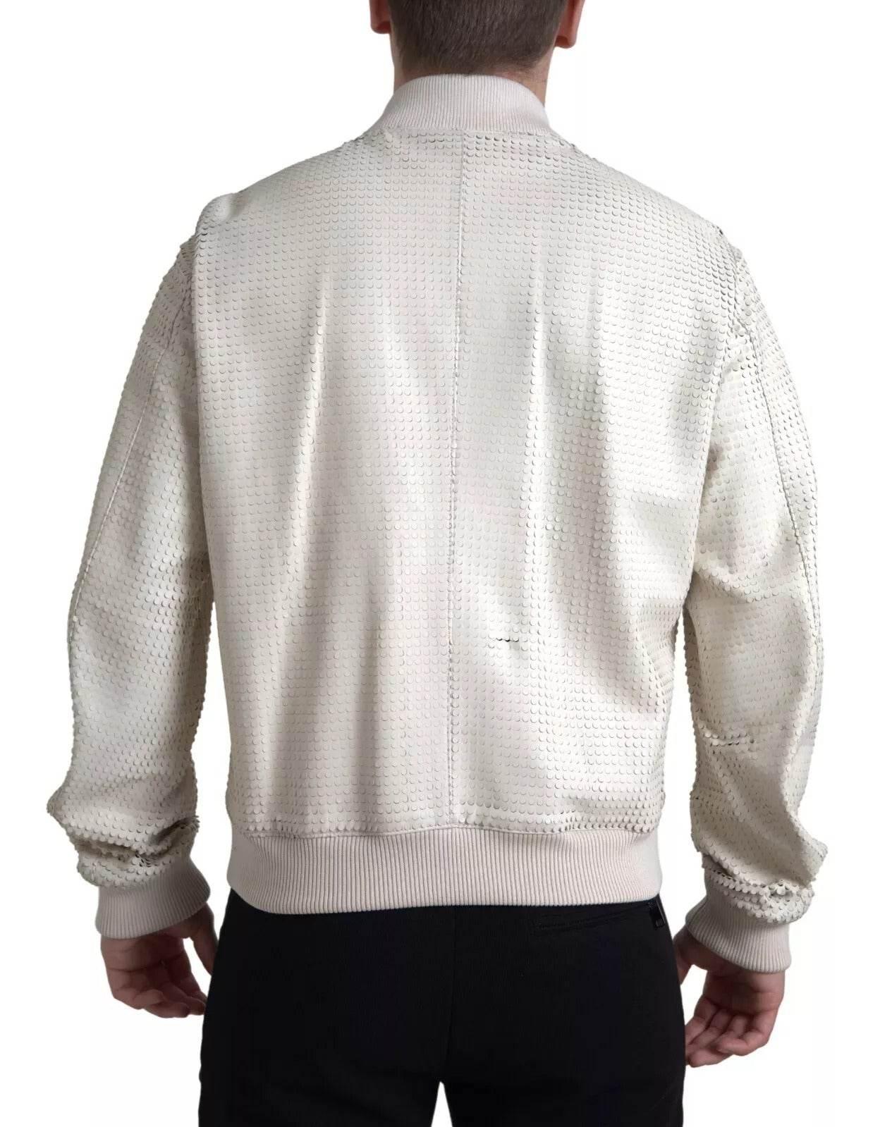 Dolce & Gabbana Off White LeatherPerforated Full Zip Jacket - Hilstor