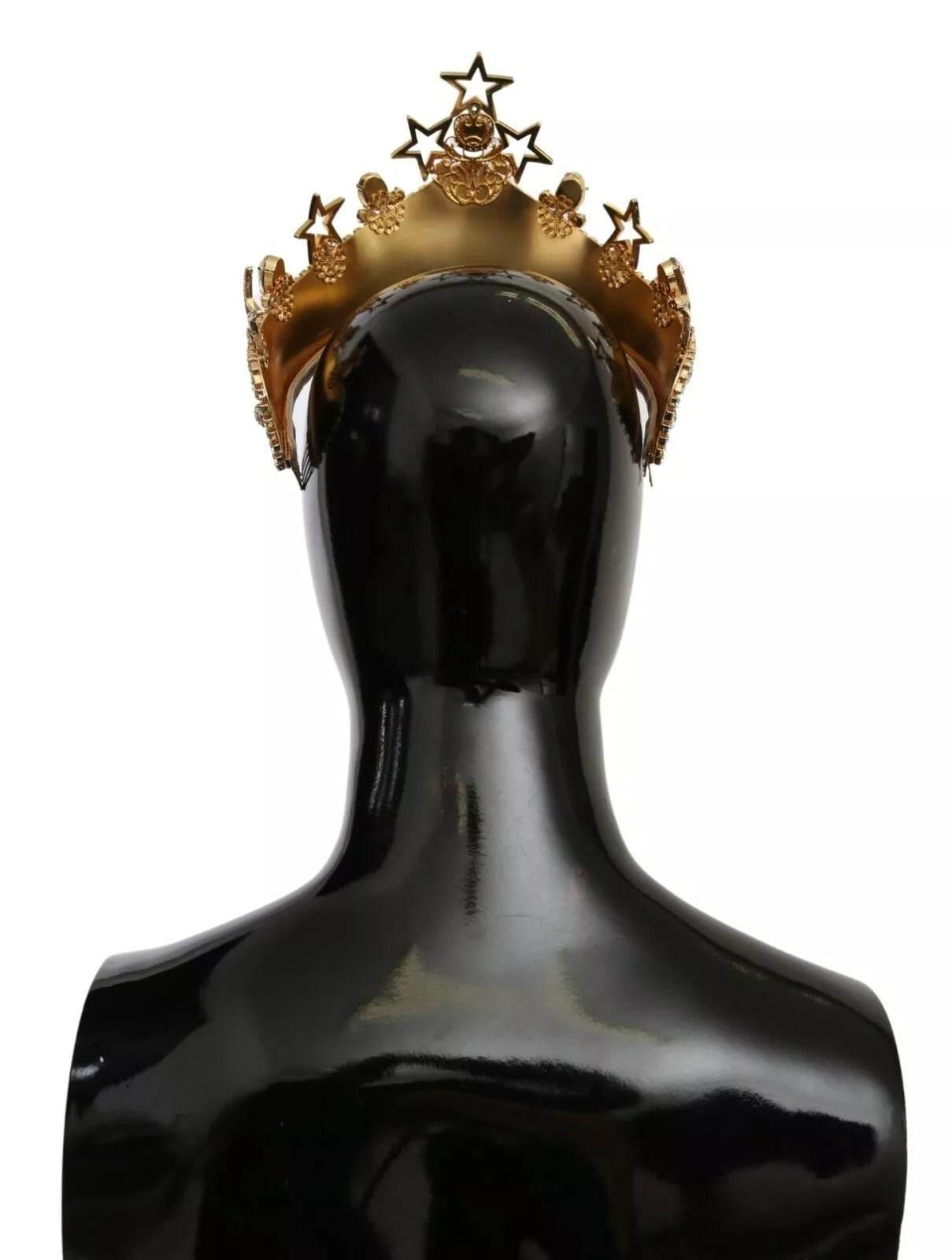 Dolce & Gabbana Gold Crystal Star STRASS Crown Logo Tiara Diadem - Hilstor