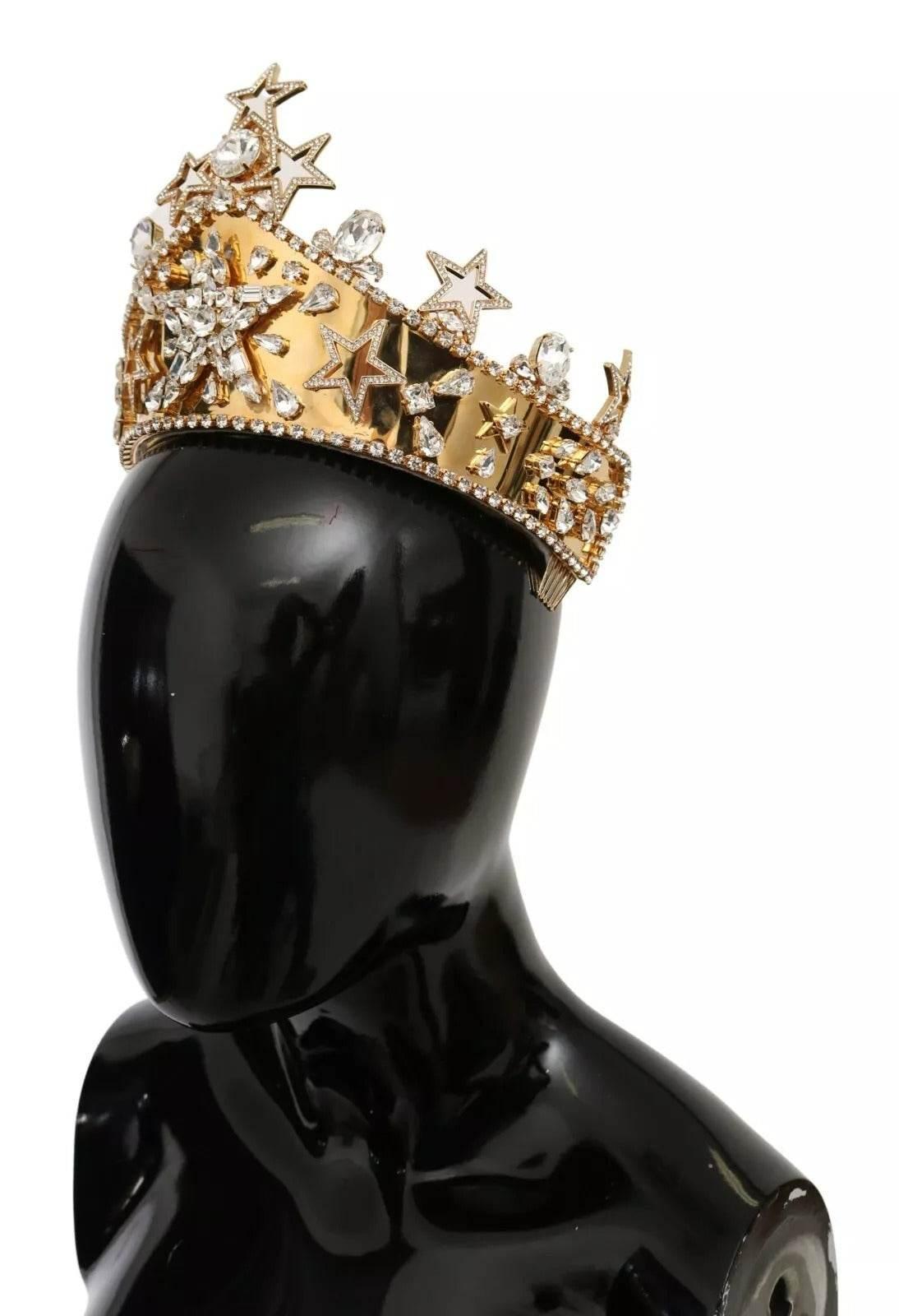Dolce & Gabbana Gold Crystal Star STRASS Crown Logo Tiara Diadem - Hilstor