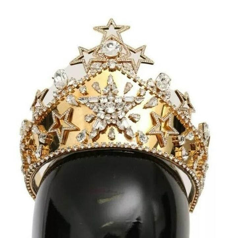 Dolce & Gabbana Gold Crystal Star STRASS Crown Logo Tiara Diadem - Hilstor