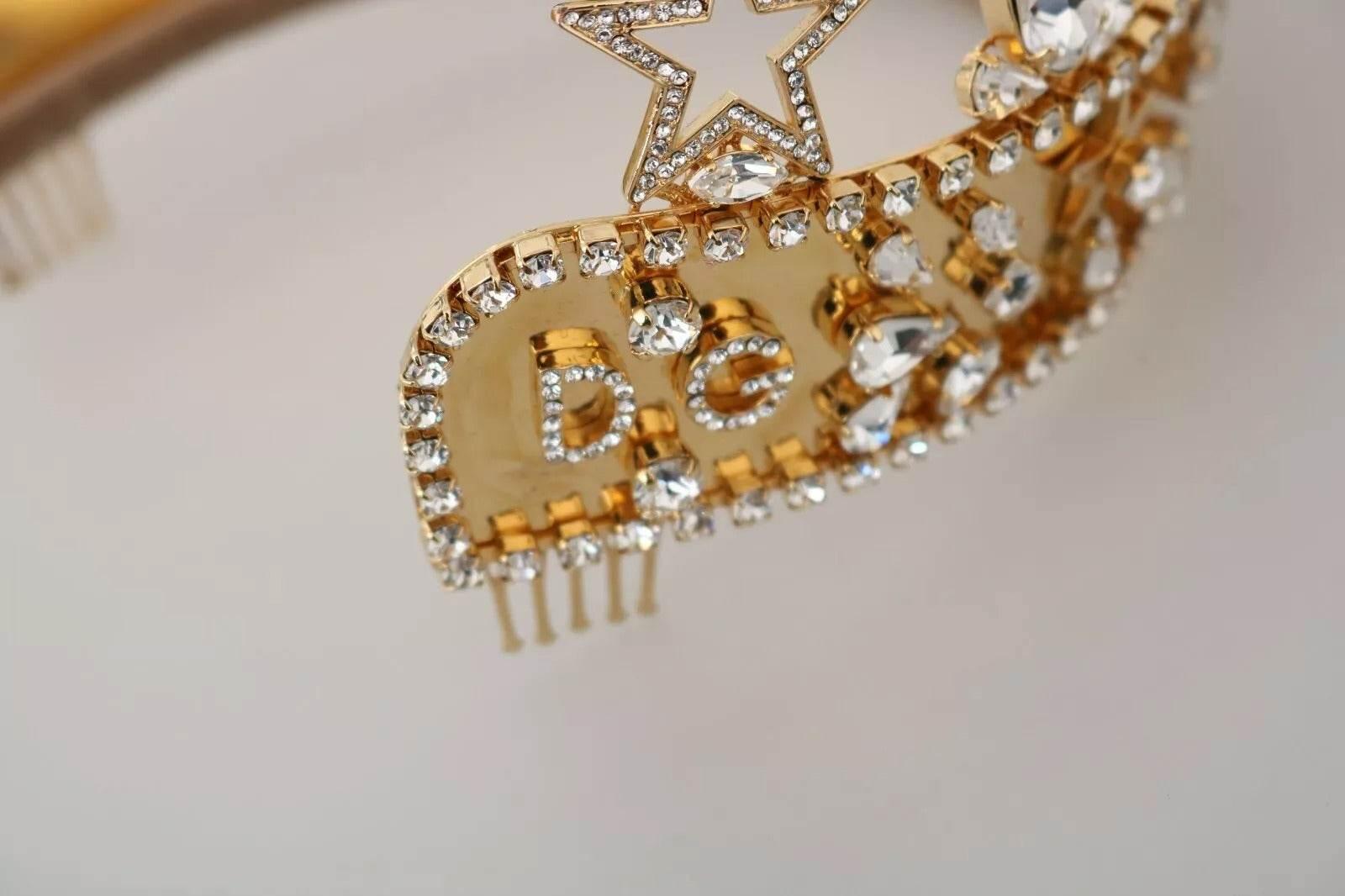 Dolce & Gabbana Gold Crystal Star STRASS Crown Logo Tiara Diadem - Hilstor