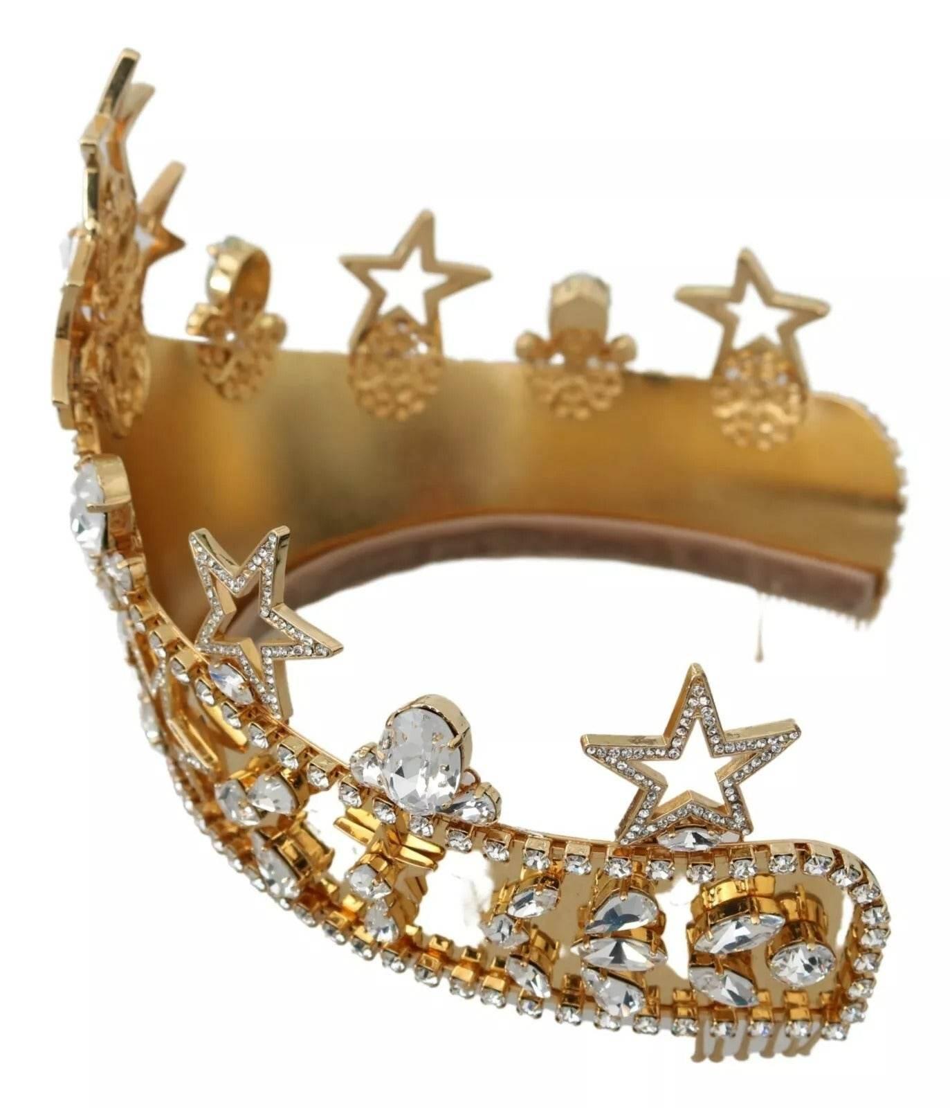 Dolce & Gabbana Gold Crystal Star STRASS Crown Logo Tiara Diadem - Hilstor