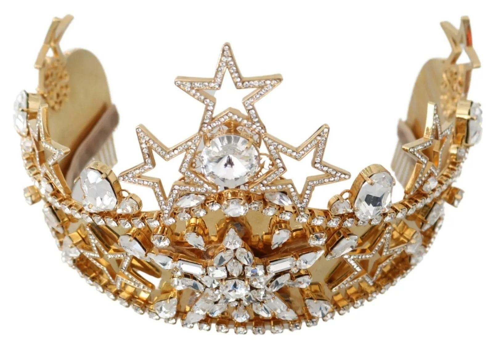 Dolce & Gabbana Gold Crystal Star STRASS Crown Logo Tiara Diadem - Hilstor