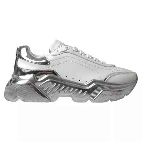 Dolce & Gabbana White Silver Daymaster Leather Sneakers Shoes - Hilstor