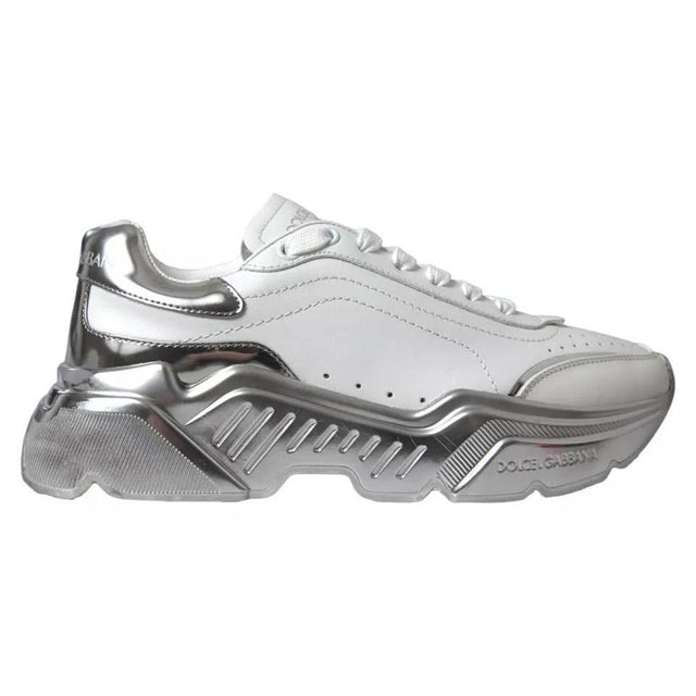 Dolce & Gabbana White Silver Daymaster Leather Sneakers Shoes - Hilstor