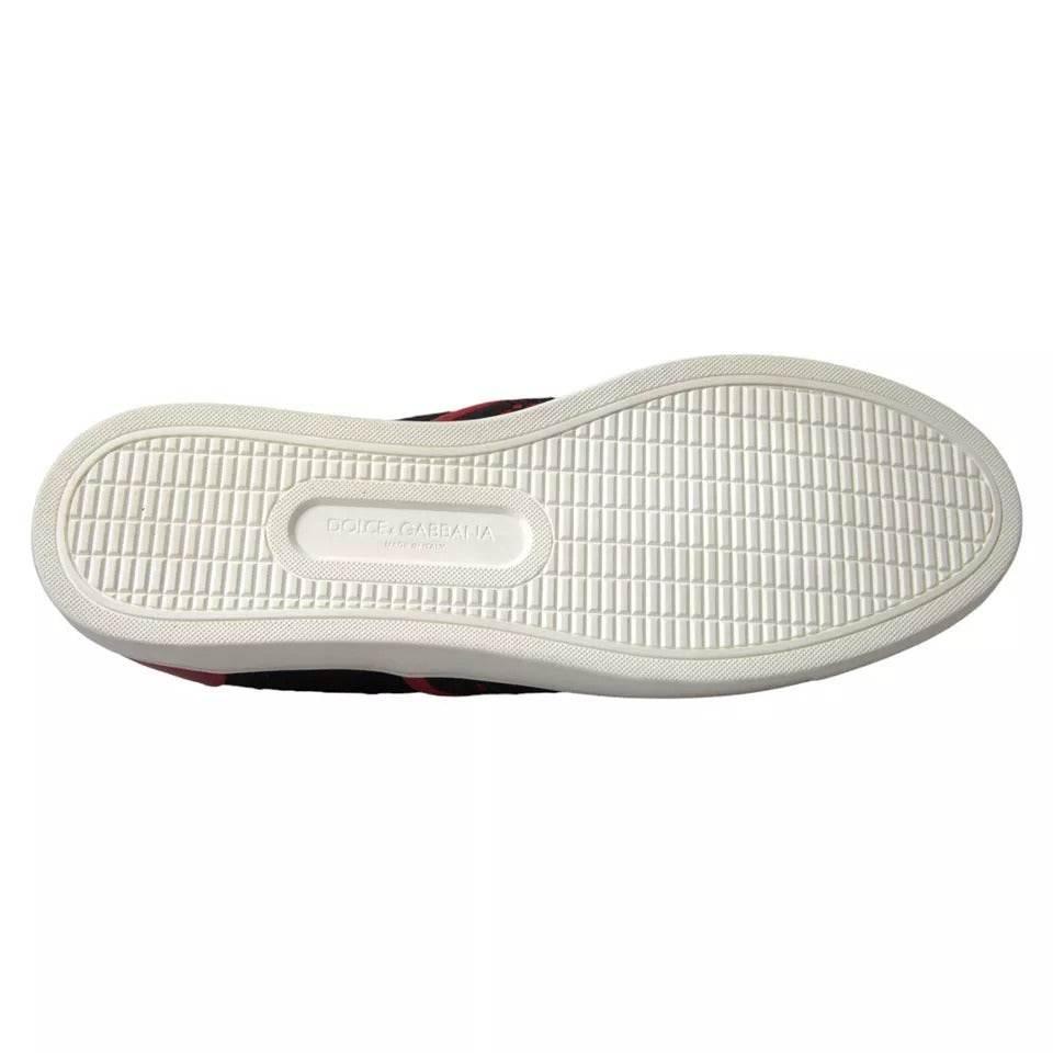Dolce & Gabbana Black Red Lace Slip On Low Top Sneakers Shoes - Hilstor