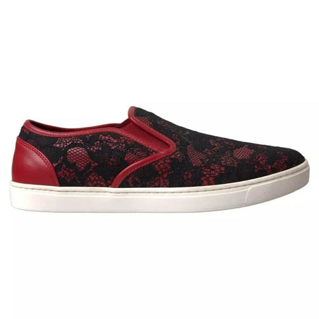 Dolce & Gabbana Black Red Lace Slip On Low Top Sneakers Shoes - Hilstor