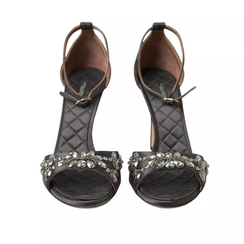 Dolce & Gabbana Gray Satin Ankle Strap Crystal Sandals Shoes - Hilstor