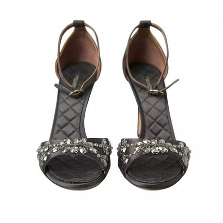 Dolce & Gabbana Gray Satin Ankle Strap Crystal Sandals Shoes - Hilstor