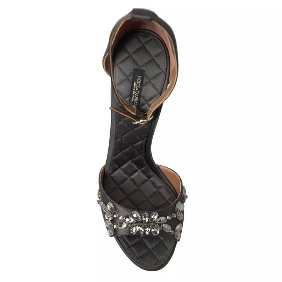 Dolce & Gabbana Gray Satin Ankle Strap Crystal Sandals Shoes - Hilstor