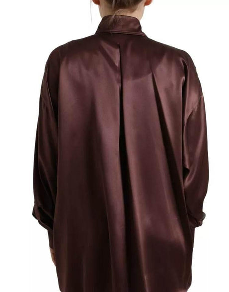 Dolce & Gabbana Brown Silk Collared Long Sleeves Top Blouse - Hilstor