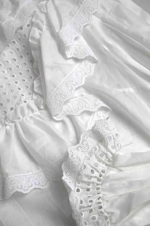 Dolce & Gabbana White Cotton Lace Trim Turtle Neck Blouse - Hilstor