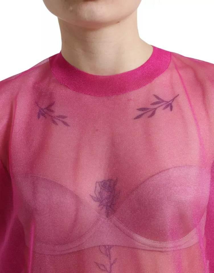 Dolce & Gabbana Pink Sheer Long Sleeves Crewneck Top Blouse - Hilstor