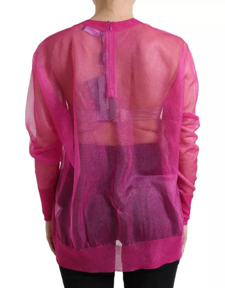 Dolce & Gabbana Pink Sheer Long Sleeves Crewneck Top Blouse - Hilstor