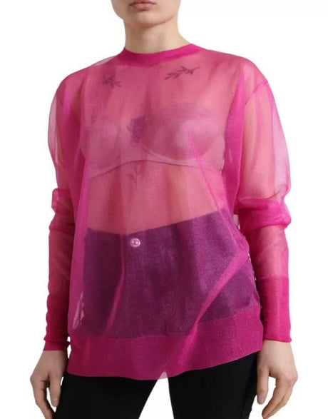 Dolce & Gabbana Pink Sheer Long Sleeves Crewneck Top Blouse - Hilstor