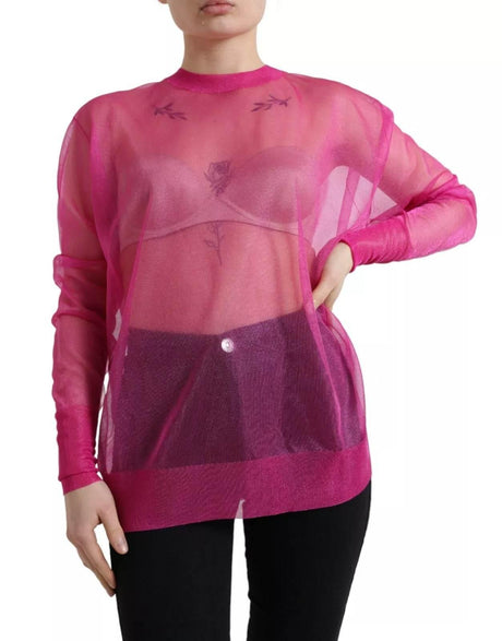 Dolce & Gabbana Pink Sheer Long Sleeves Crewneck Top Blouse - Hilstor