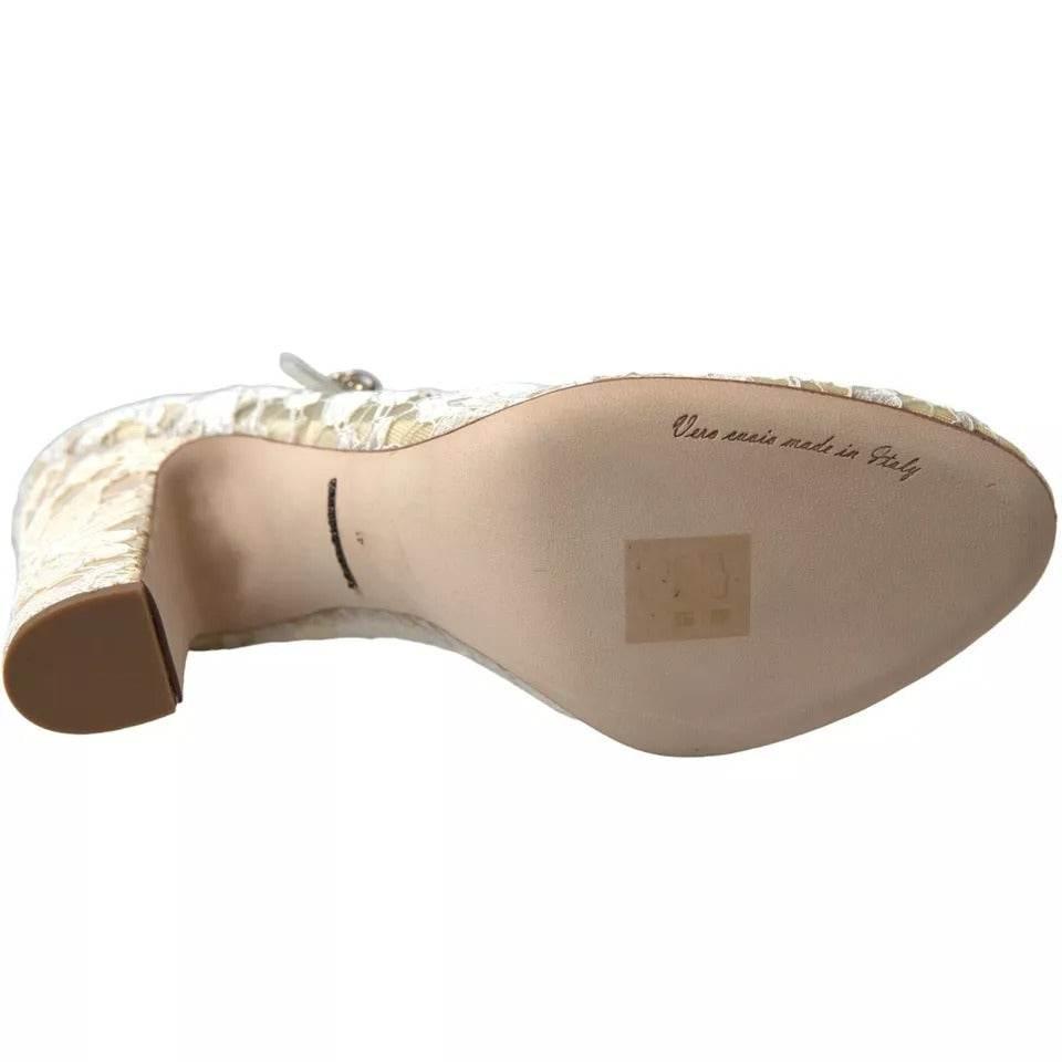 Dolce & Gabbana White Lace Crystals Heels Sandals Shoes - Hilstor