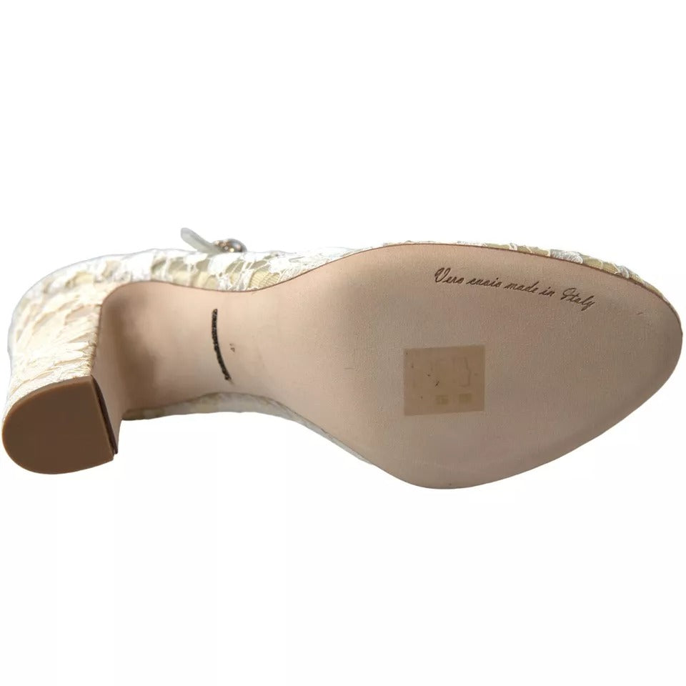 Dolce &amp; Gabbana Hvid Blonde Krystaller Hæle Sandaler Sko