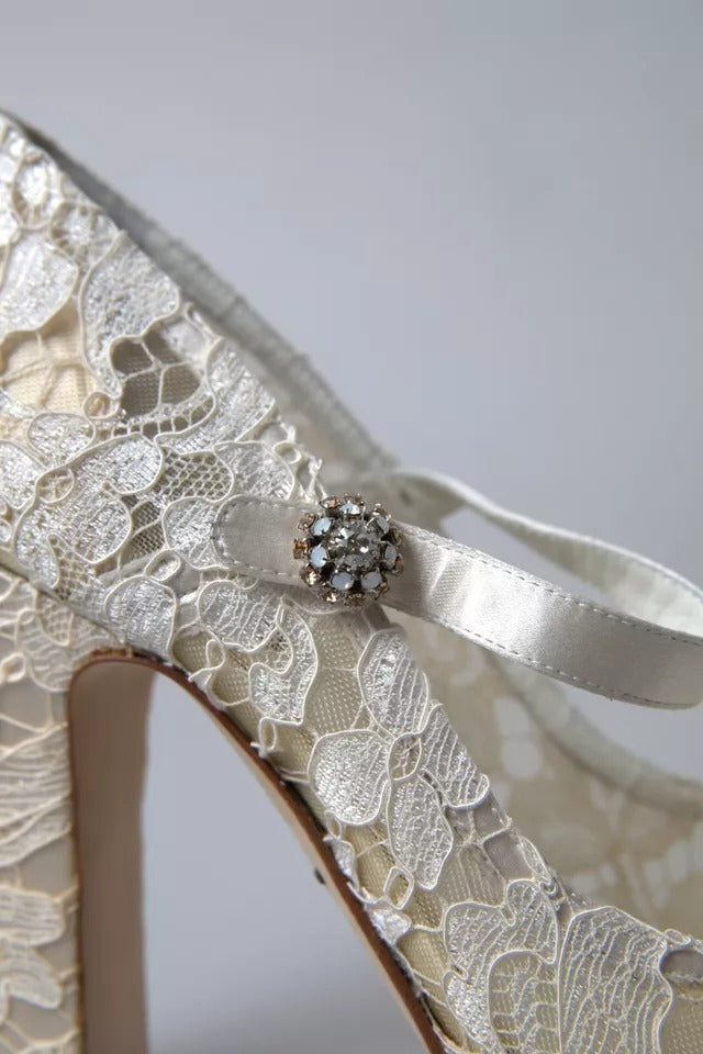 Dolce &amp; Gabbana Hvid Blonde Krystaller Hæle Sandaler Sko