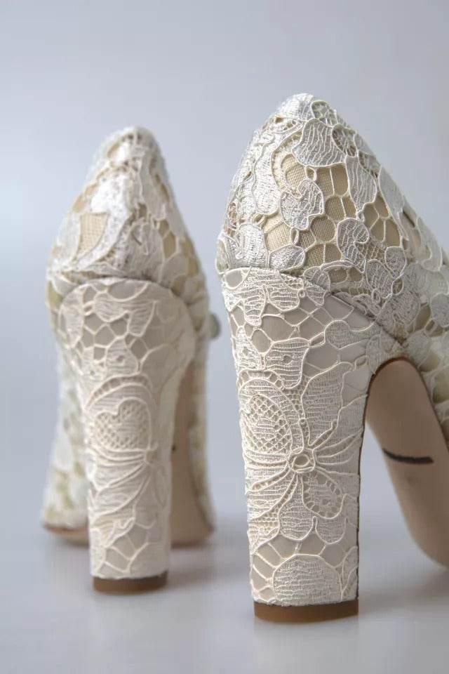 Dolce & Gabbana White Lace Crystals Heels Sandals Shoes - Hilstor