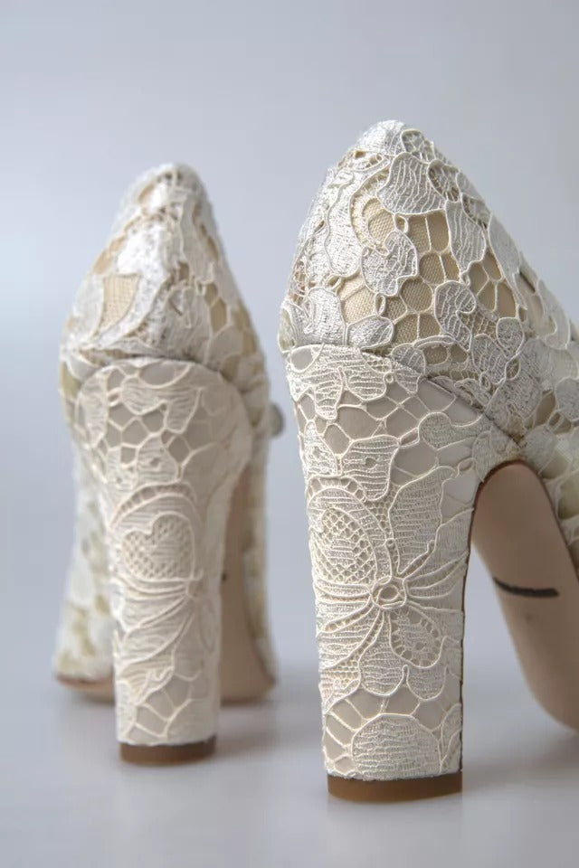 Dolce &amp; Gabbana Hvid Blonde Krystaller Hæle Sandaler Sko