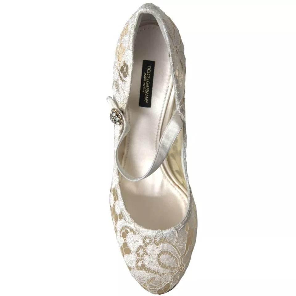 Dolce & Gabbana White Lace Crystals Heels Sandals Shoes - Hilstor
