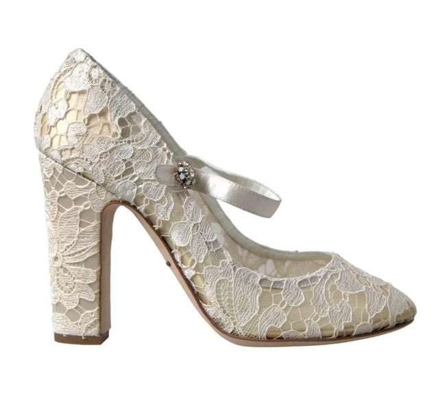 Dolce & Gabbana White Lace Crystals Heels Sandals Shoes - Hilstor