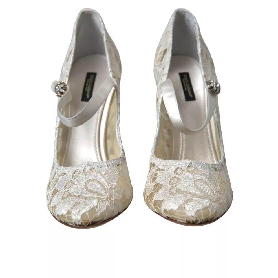 Dolce & Gabbana White Lace Crystals Heels Sandals Shoes - Hilstor