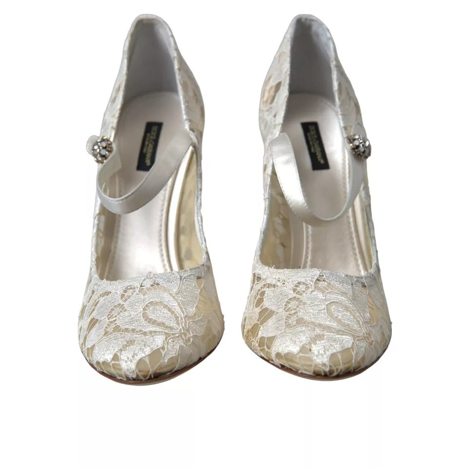 Dolce &amp; Gabbana Hvid Blonde Krystaller Hæle Sandaler Sko