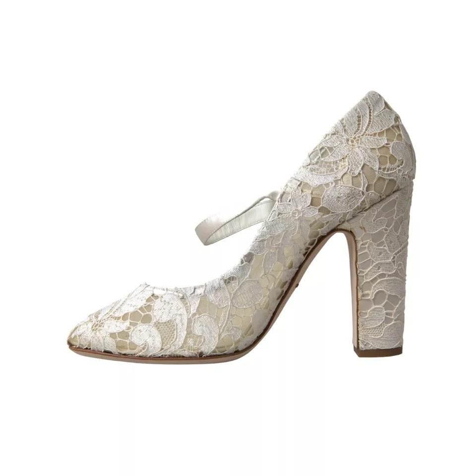 Dolce & Gabbana White Lace Crystals Heels Sandals Shoes - Hilstor