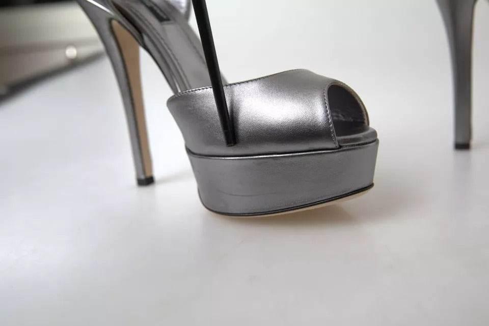 Dolce & Gabbana Silver Leather Platform Heels Sandals Shoes - Hilstor