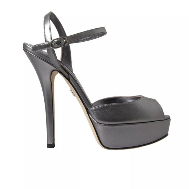 Dolce & Gabbana Silver Leather Platform Heels Sandals Shoes - Hilstor