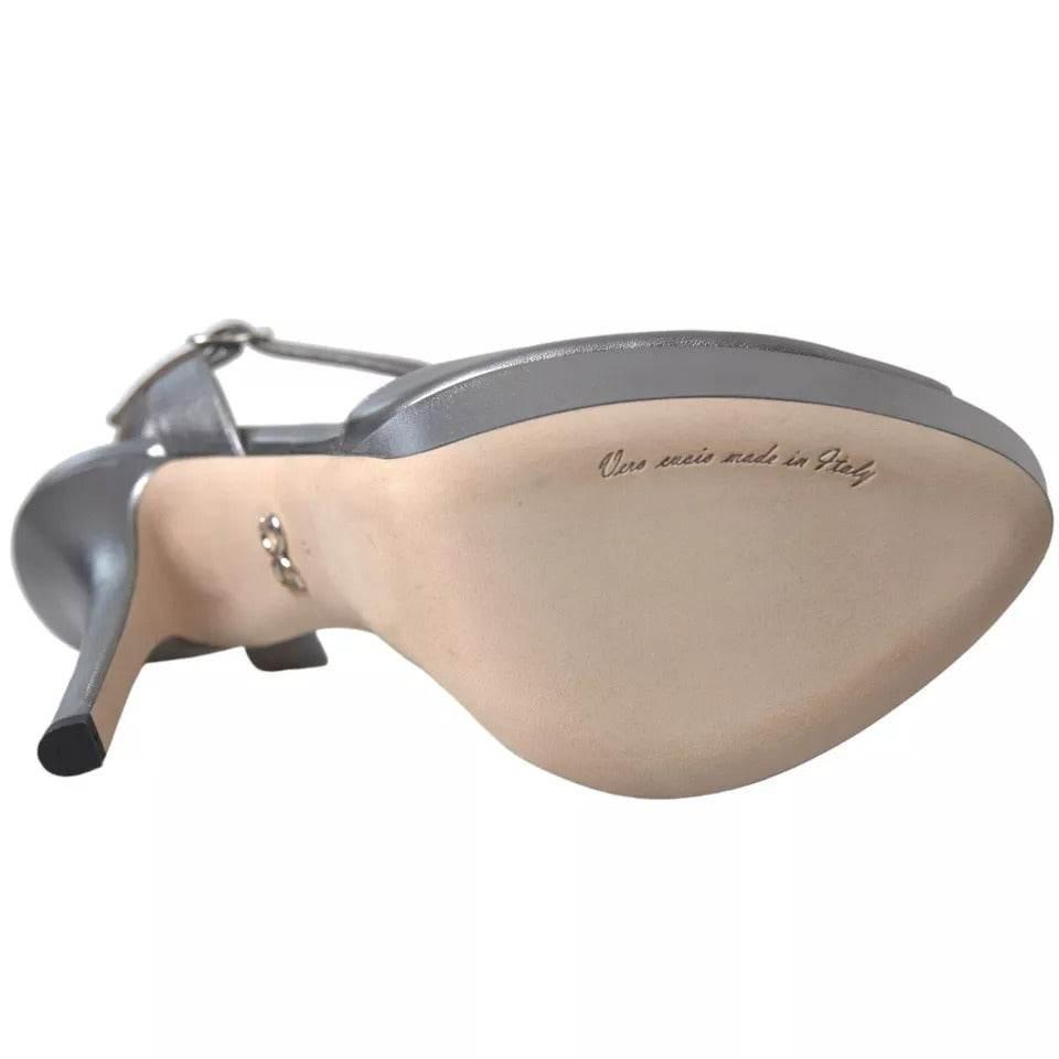 Dolce & Gabbana Silver Leather Platform Heels Sandals Shoes - Hilstor