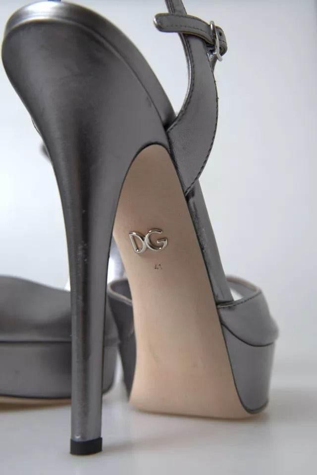 Dolce & Gabbana Silver Leather Platform Heels Sandals Shoes - Hilstor