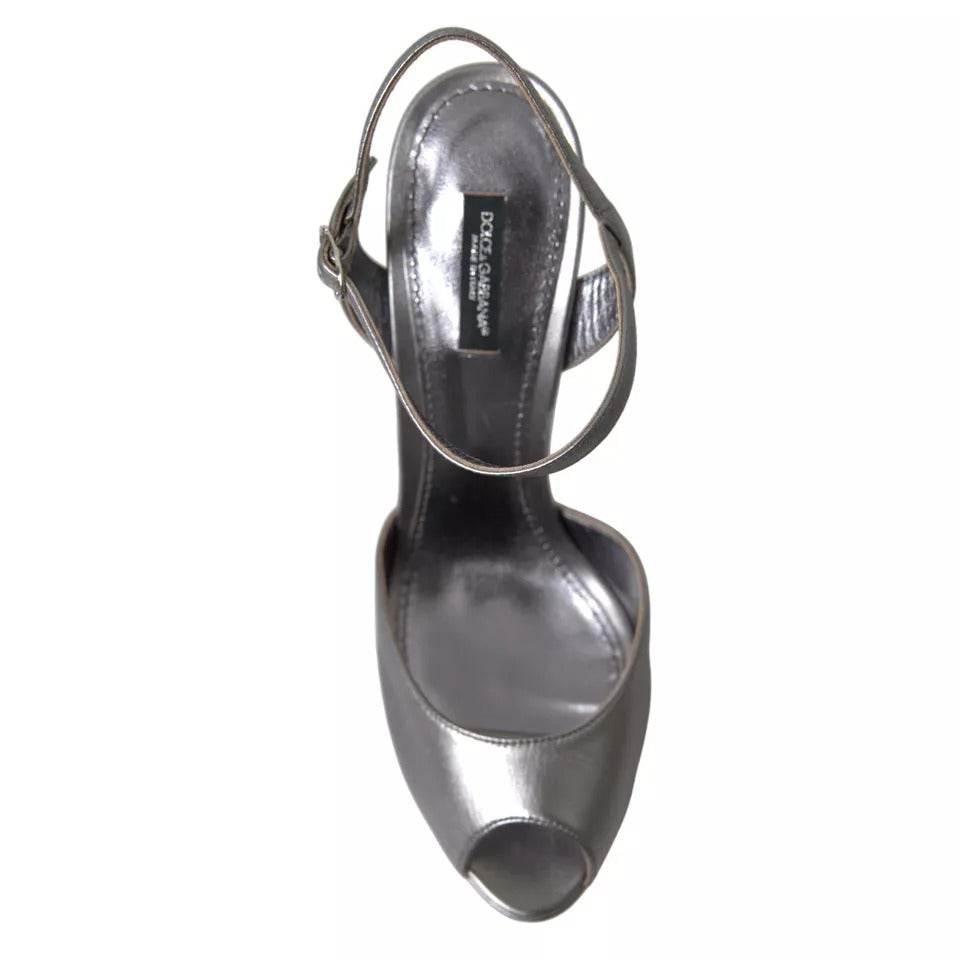 Dolce & Gabbana Silver Leather Platform Heels Sandals Shoes - Hilstor