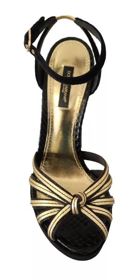 Dolce & Gabbana Black Gold Bianca Faux Pearl Sandals - Hilstor