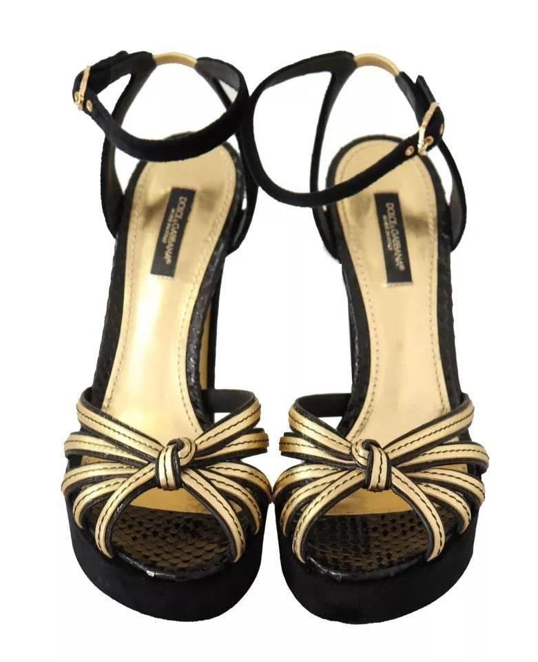 Dolce & Gabbana Black Gold Bianca Faux Pearl Sandals - Hilstor