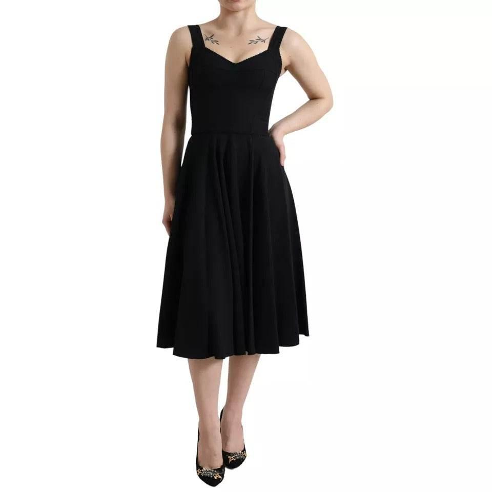 Dolce & Gabbana Black Sleeveless A-line Pleated Midi Dress - Hilstor