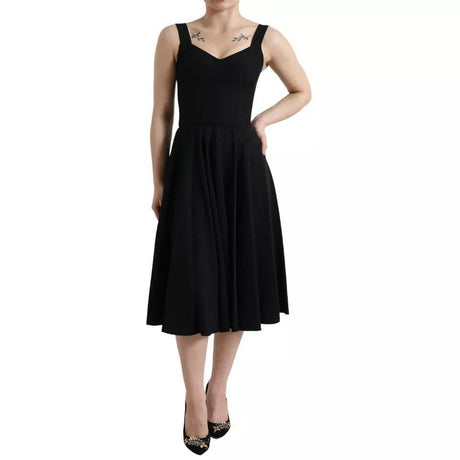 Dolce & Gabbana Black Sleeveless A-line Pleated Midi Dress - Hilstor