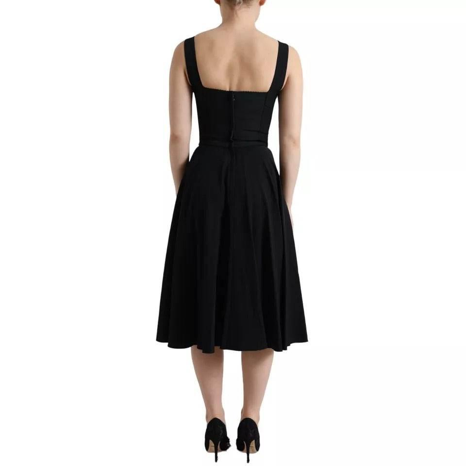 Dolce & Gabbana Black Sleeveless A-line Pleated Midi Dress - Hilstor