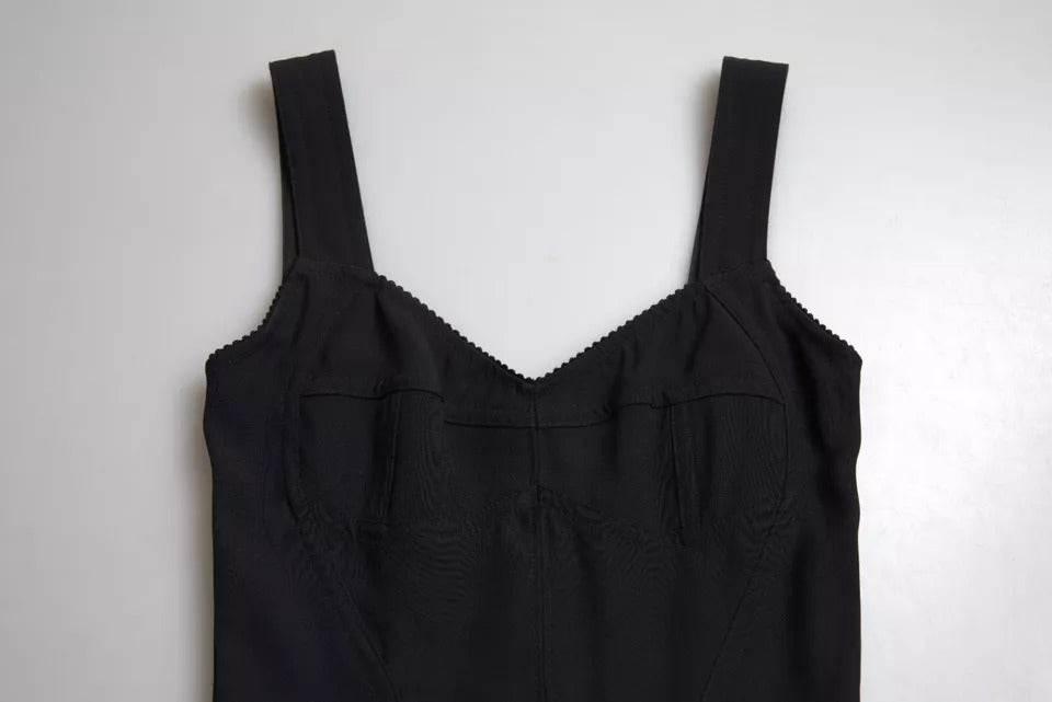 Dolce & Gabbana Black Sleeveless A-line Pleated Midi Dress - Hilstor