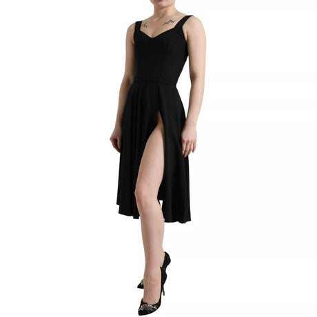 Dolce & Gabbana Black Sleeveless A-line Pleated Midi Dress - Hilstor