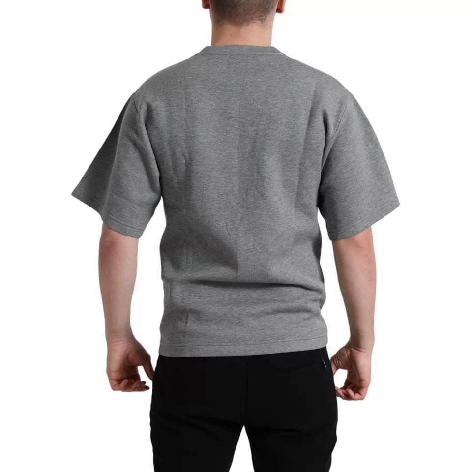 Dolce & Gabbana Gray Cotton Embellished Crew Neck T-shirt - Hilstor
