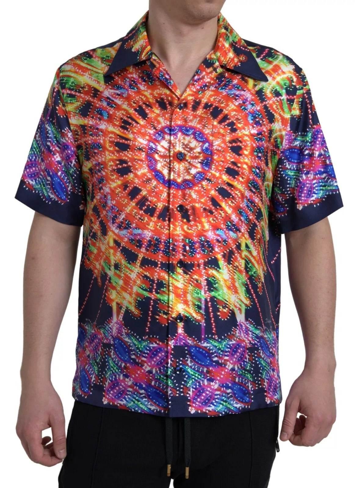 Dolce & Gabbana Multicolor Luminarie Print Men Silk Shirt - Hilstor