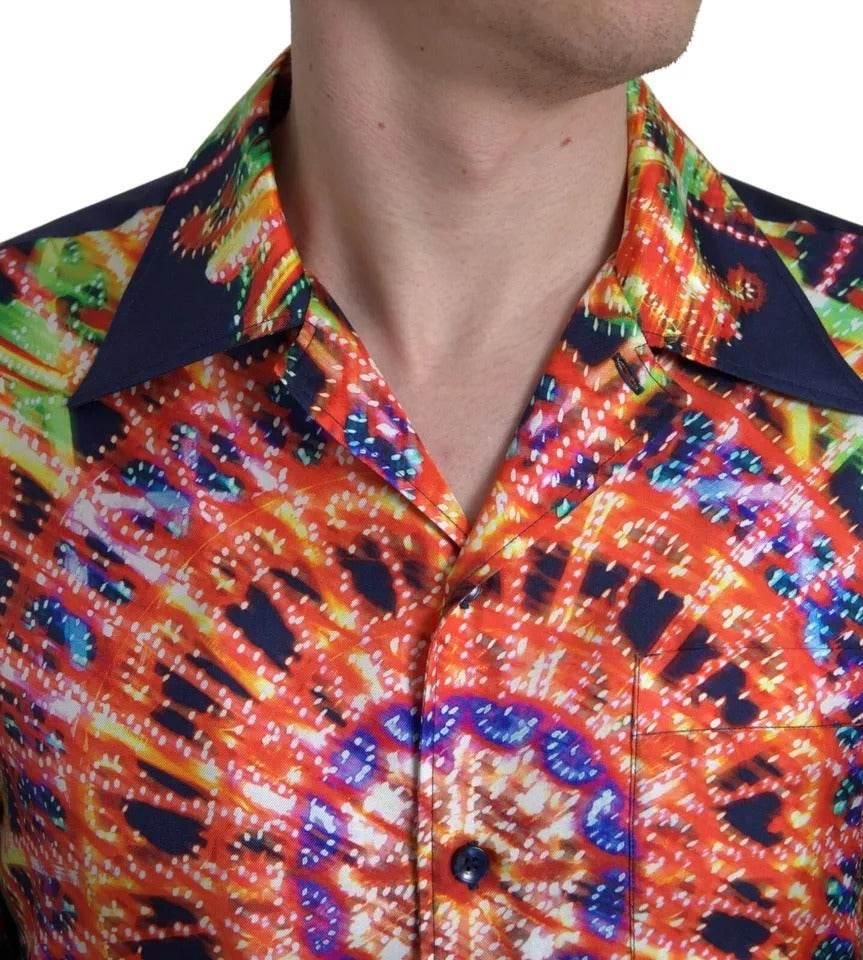 Dolce & Gabbana Multicolor Luminarie Print Men Silk Shirt - Hilstor