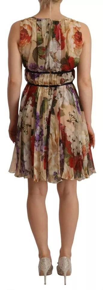 Dolce & Gabbana Beige Floral Sleeveless Round Neck Mini Dress - Hilstor
