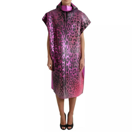 Dolce & Gabbana Pink Leopard Print Polyester Shift Midi Dress - Hilstor