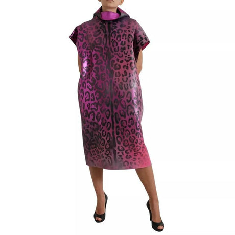 Dolce & Gabbana Pink Leopard Print Polyester Shift Midi Dress - Hilstor